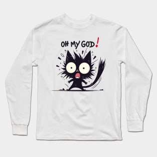 Shocked Black Cat Long Sleeve T-Shirt